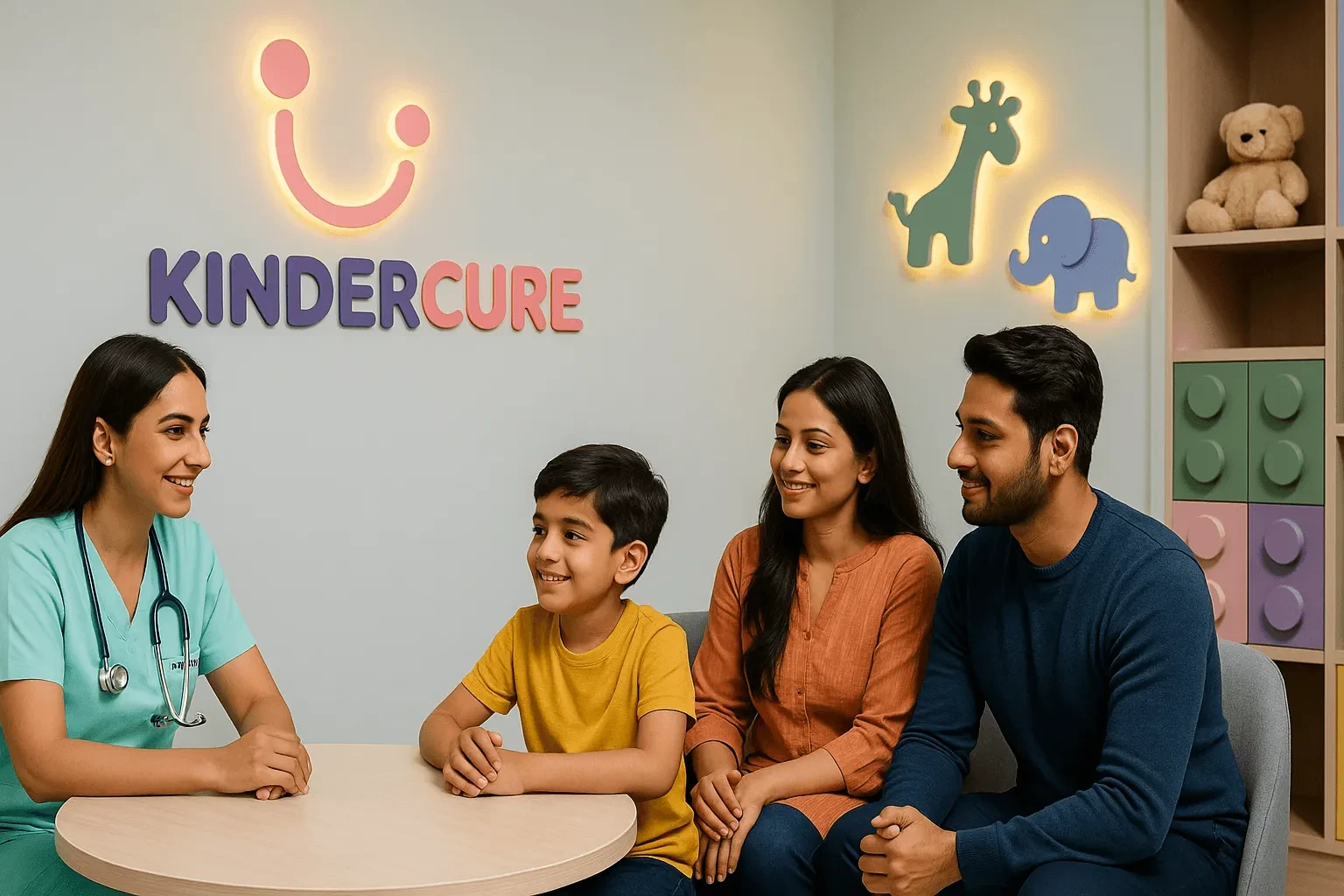 Dr. Garima Mengi - Best Pediatrician in Gurgaon consulting with a family at KinderCure Clinic